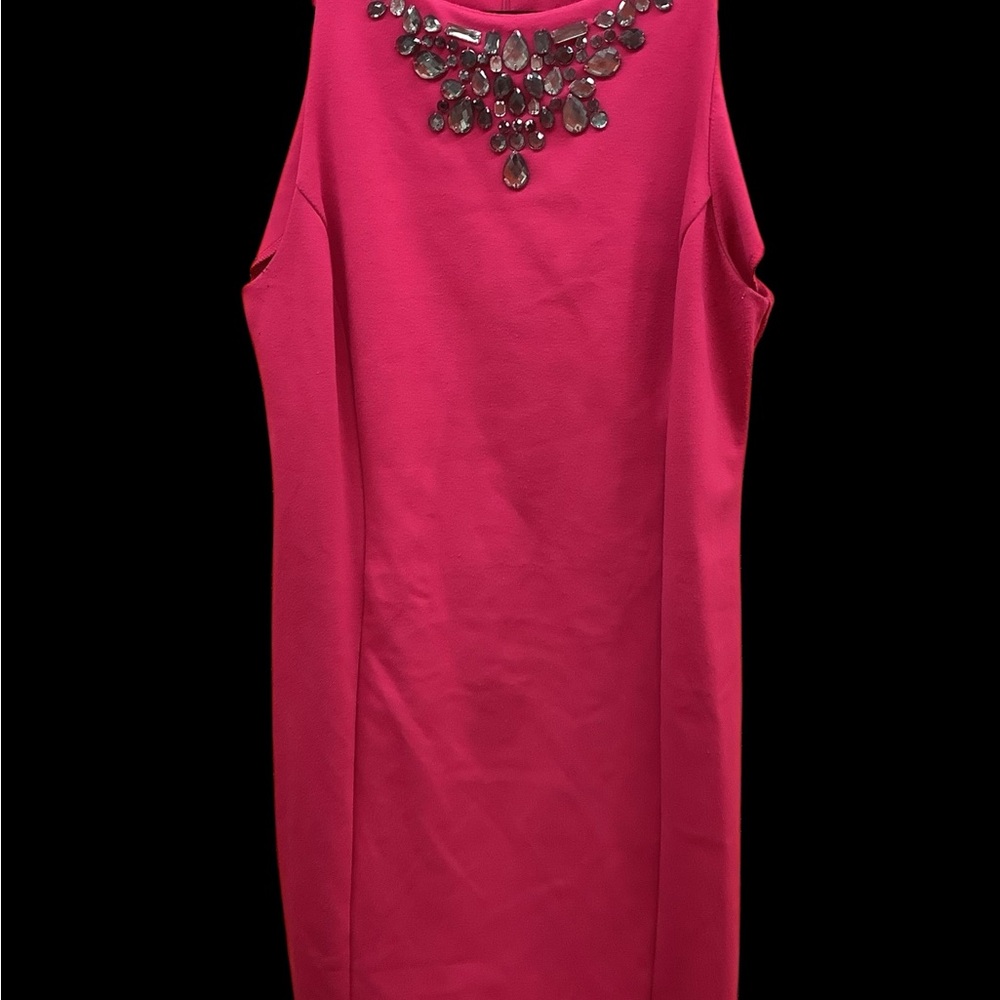 Jennifer Lopez Pink Sleeveless Dress with Embellished Neckline